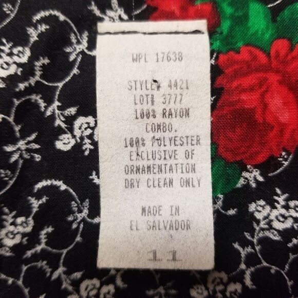 Vintage 80s Retro Gothic Floral Rose Lace Belted Button Front Midi Dress Md - Picture 7 of 8